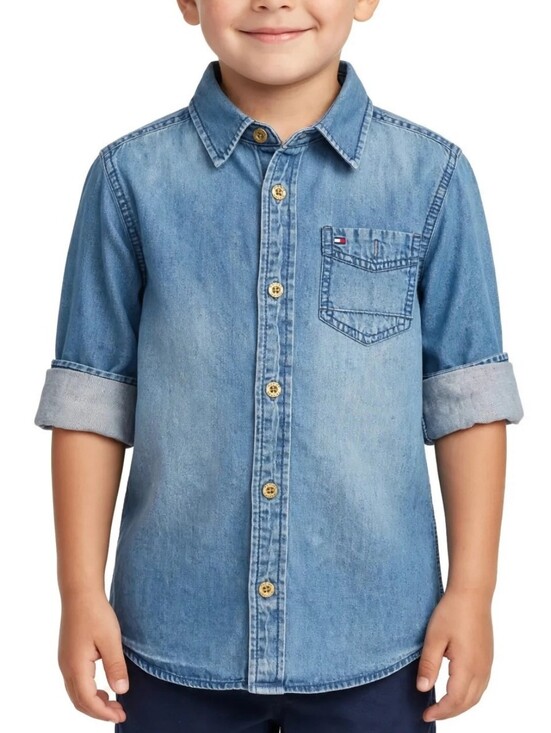 Tommy Hilfiger Other - Tommy Hilfiger Boys Denim Shirt Size 5 Long Sleeve Blue Jean Button Up Cotton